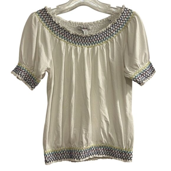Style & Co Women's Off-Shoulder Blouse M White Embroidered Multicolor - Picture 1 of 15